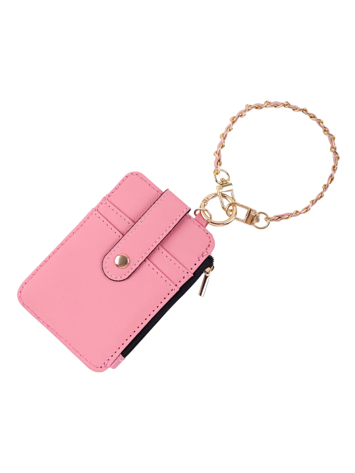 Multi-Functional Pebbled PU Leather Card Holder Wristlet, Keychain Strap, Clear ID Window, Zipper Coin Pocket, Portable Mini Purse, Keychain Wristlet Wallets