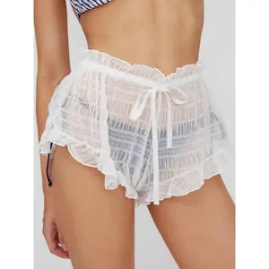 Cider Knotted Lettuce Trim Cover Up Shorts