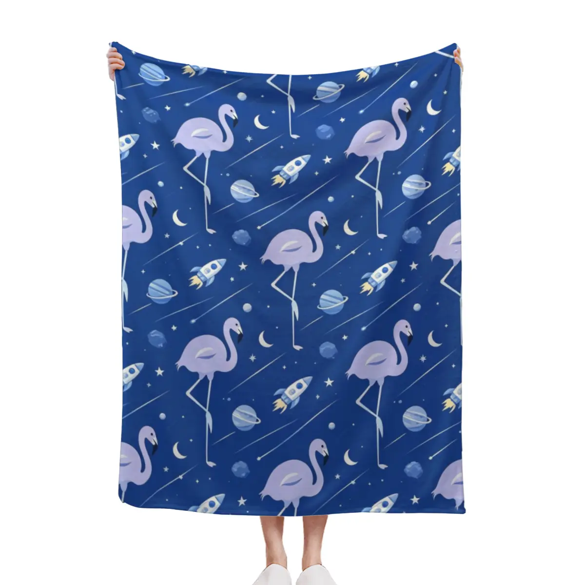 Dark Blue Flamingo Tropical Print Anti-Allergic Quilt, Soft Fleece Throw Blanket for Summer Beach, Home Decor, Anti-Allergic Quilts