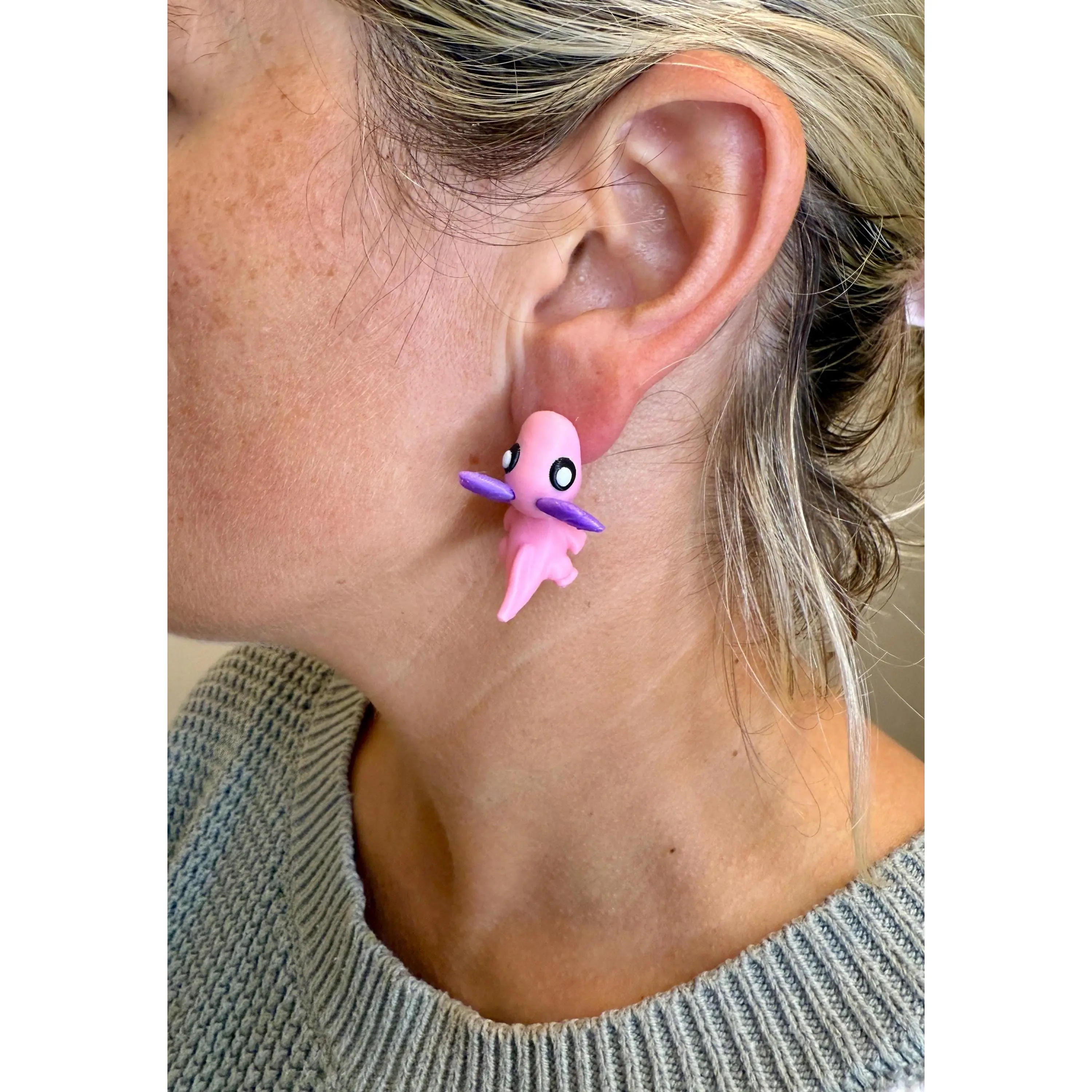 Axolotl Chomper Earrings | Cute Axolotl Dangle Jewelry | Multicolor 3D Printed Earrings | Unique Animal Lover Gift