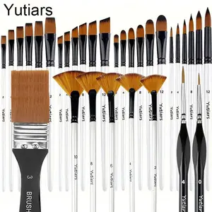 32 Pcs Paint Brushes for Acrylic Painting, Premium Nylon Bristles with Round, Filbert, Flat, Fan, Angle, Fine Detail Brush, Pain