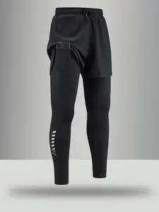 Men's Sporty Yoga Pants Two-In-One Design, Fashionable Tight-Fitting Joggers with Pockets & Towel Hook, Ideal for Gym & Casual Wear