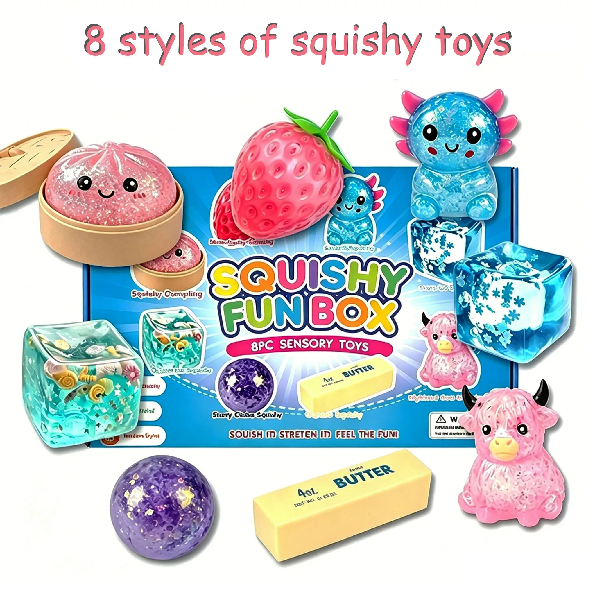 8-Piece Malt Sugar Stress Relief Fidget Toys, Sensory Toys, Creative Slow-Return Squishy, Party Gift, 8 Different Styles