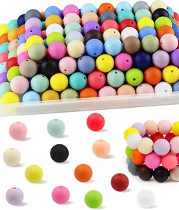 Colorful 15mm Pre-Drilled Silicone Round Beads, 150PCS 30-Color Bulk Focal Beads for Keychain Making, DIY Beading Crafts Projects