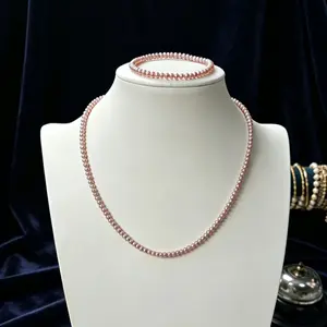 Set19-Small Pinkish Purple Freshwater Pearl Set | Necklace & Bracelet | Near-Round Beads | Simple Daily Jewelry. Pearl Set / Necklace and Bracelet / Small Pearls / Pink Purple/ Simple Style / Everyday Wear / Gift Set / Stacking Jewelry