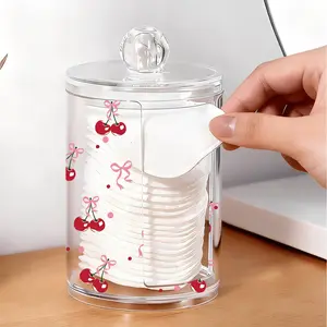 Cute Bow Print Cosmetic Cotton Pad Storage Box, Cotton Swab And Dental Floss Storage Jar, Acrylic Transparent Material Cosmetic Pad Jar, Clear Storage Jar, Cosmetic Storage Box, Suitable For Home, Office, Desktop, Home Organizers