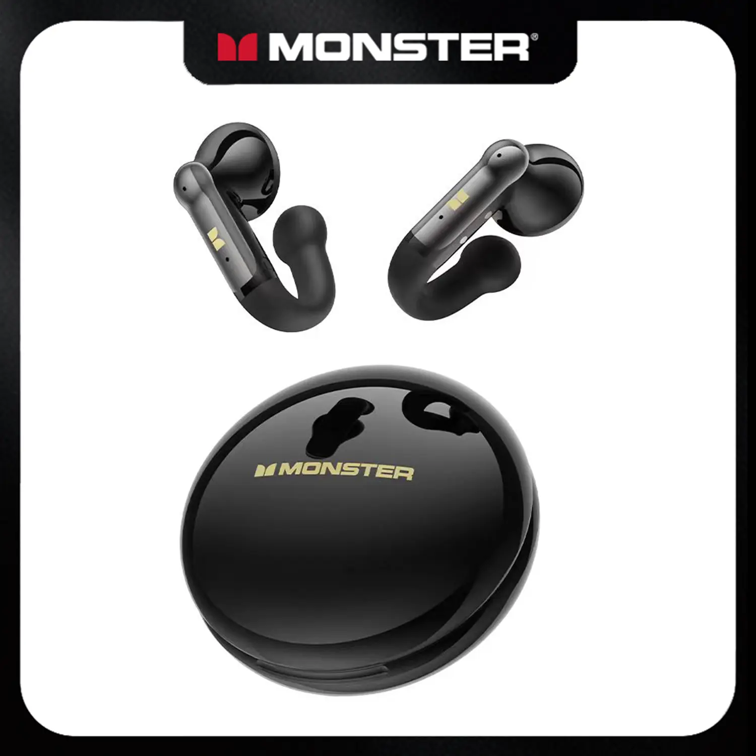 MONSTER Open Ear Clip-On Earbuds, Bluetooth 6.0 Wireless Earbuds with 13mm Drivers, J-Shaped Comfortable Fit Design, 4.3g Lightweight Open Ear Headphones, ENC Clear Calls, Waterproof, 165H Playtime, Sports Earbuds for Running, Workout & Daily Use