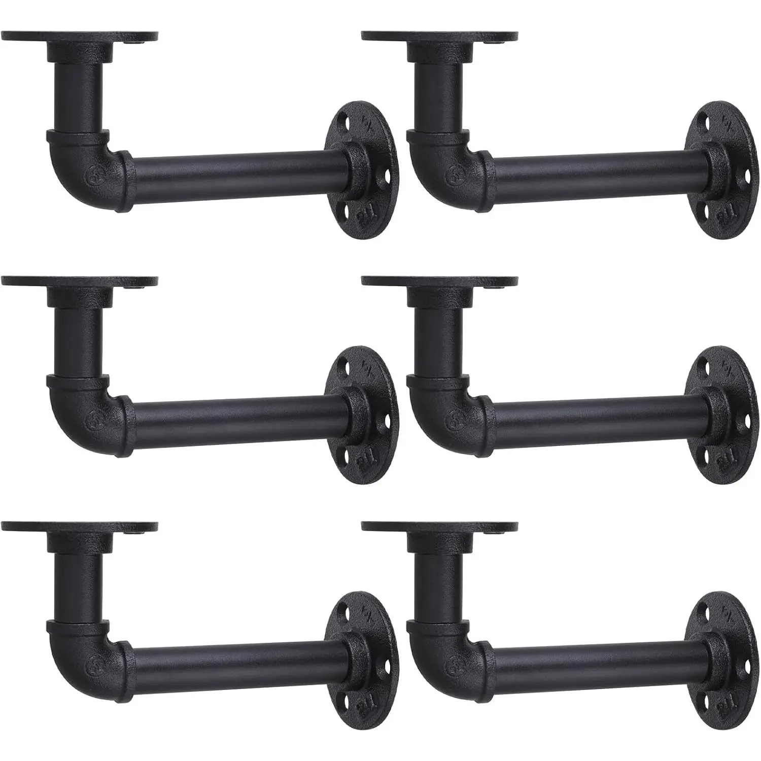 Industrial Pipe Shelf Brackets, Wall Mount Floating Shelf Bracket Heavy Duty L Pipe Shelving Brackets for Shelves-  Black Iron Finish DIY Pipe Shelf (7*4 Inch)