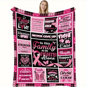 Breast Cancer Awareness Patch Blanket, Pink and Black Polyester Fiber, Machine Washable, Suitable for All Seasons, Ideal for Survivors and Supporters, Perfect Comfortable and Inspirational Gift, Cancer Awareness Item, Vibrant Design, Durable Patch
