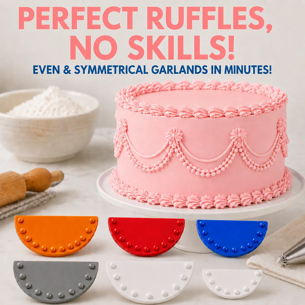 6-Pcs Cake Garland Marker Set for Vintage Cake Decorating, Multi-Size Cake Arch Positioning Guide Tools for Even Ruffle Swag & Border Piping on Buttercream campingessentials