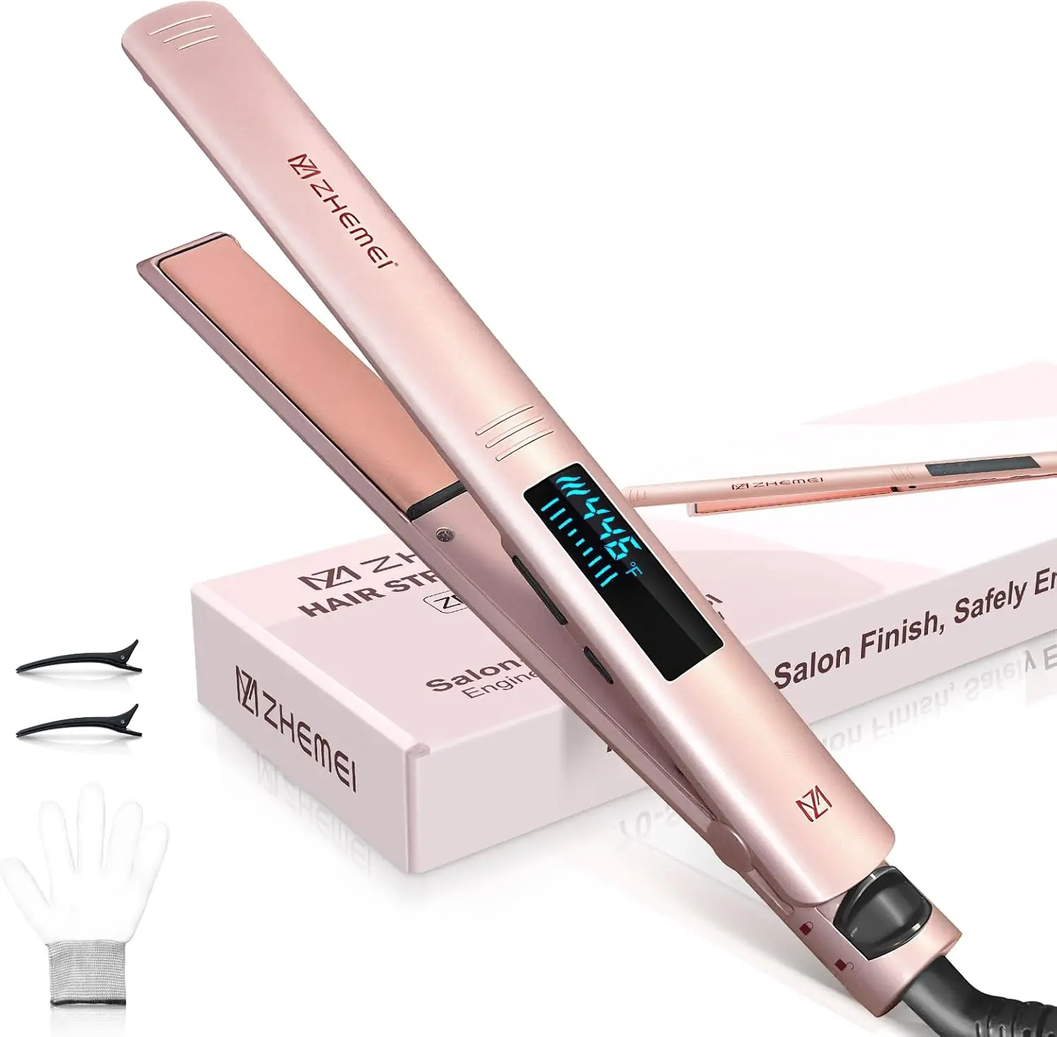 Hair Straightener, 1 Inch Flat Iron with LED Display, Rose Gold | Professional PTC Ceramic Negative Ion Hair Iron Dual Voltage for Women Hair, Heats up to 446°F, 6 Temps
