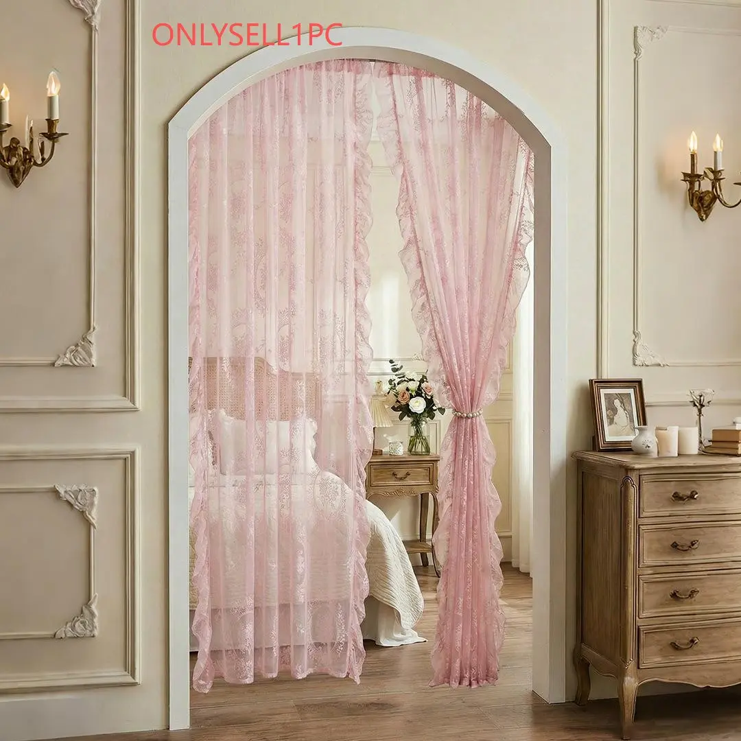 French country style lace sheer luxurious home decorative curtain, specially designed for living room, bedroom, balcony and bay window. Semi-light shielding and breathable window valance with exquisite ruffled edge decoration.