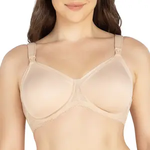 Leila Nursing Bra - Bare, Seamless Cup Design, Scalloped Lace Trim, Padded Straps, Nylon Spandex Blend, Style NB502, Maternity Bra