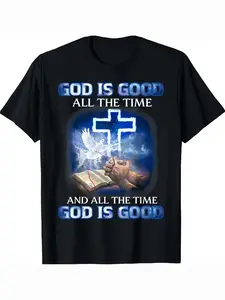 Men's Christian Faith T-shirt - "God is Always Good" scripture and cross design, printed with the slogan "God is Always Good," 100% pure cotton 180gsm, short-sleeved, round-neck, casual church attire, suitable as a gift for father, pastor, or husband