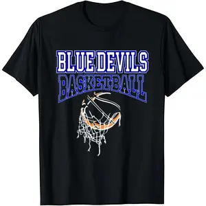 March Madness Blue Devils Basketball Retro Graphic T-Shirt, Classic Royal Blue Team Logo with Basketball Net Design Soft Cotton Tee, Perfect for College Basketball Fans, Game Days & Blue Devils Enthusiasts, Dorm Rooms & Diehard Blue Devils Fans