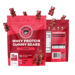 Yumtein Protein Gummy Bears - 15g Protein, 0g Sugar, 0g Fat - Sugar Free Keto Candy Alternative - Halal Beef Gelatin - Natural Colors - Cherry (150 Cal)