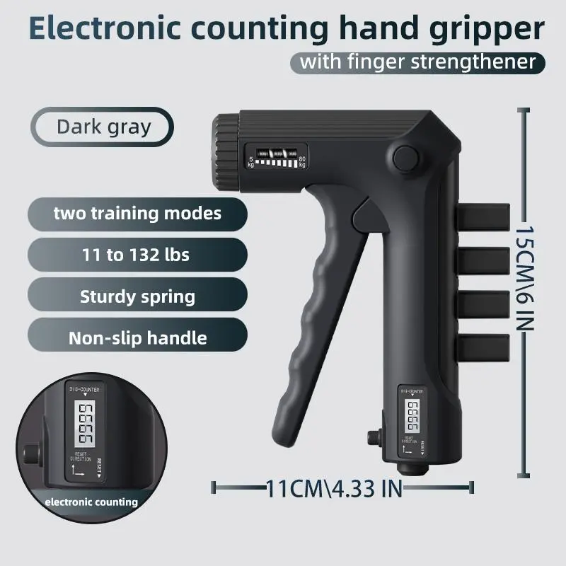 Hand Grips 2-in-1 Adjustable Smart Hand Grip Strengthener with Finger Trainer, Digital Counter, Resistance Range 5kg to 60kg