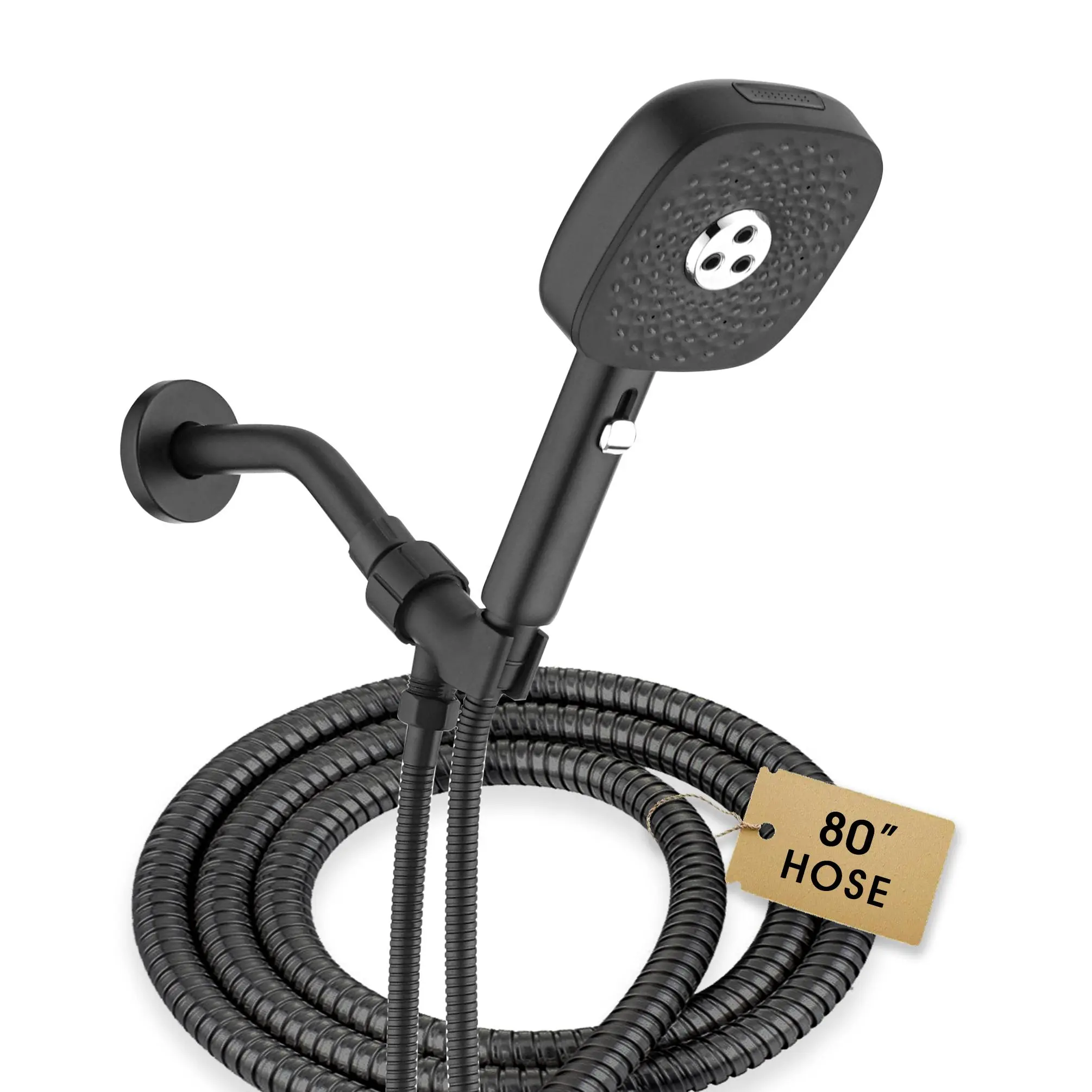 Matte Black High Pressure Multi-Function Adjustable Handheld Shower Combo, Auto Pressure Sensor, 5.1" Wide Coverage, 4 Spray Modes, Adjustable Shower Head