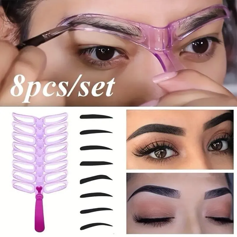 The Fourth-Generation Eyebrow Shaping Miracle Set - 8pcs/SET High-Quality Eco-Friendly Rigid Plastic 3D Design Eyebrow Stencils for Precise Shaping & Reusable Multiple Times