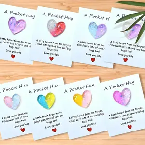 16-Piece Heart Pocket Hug Cards Set, 8 Transparent Gradient Resin Hearts with Encouraging Messages, Perfect Gifts for Friends & Family, Positive Message Card
