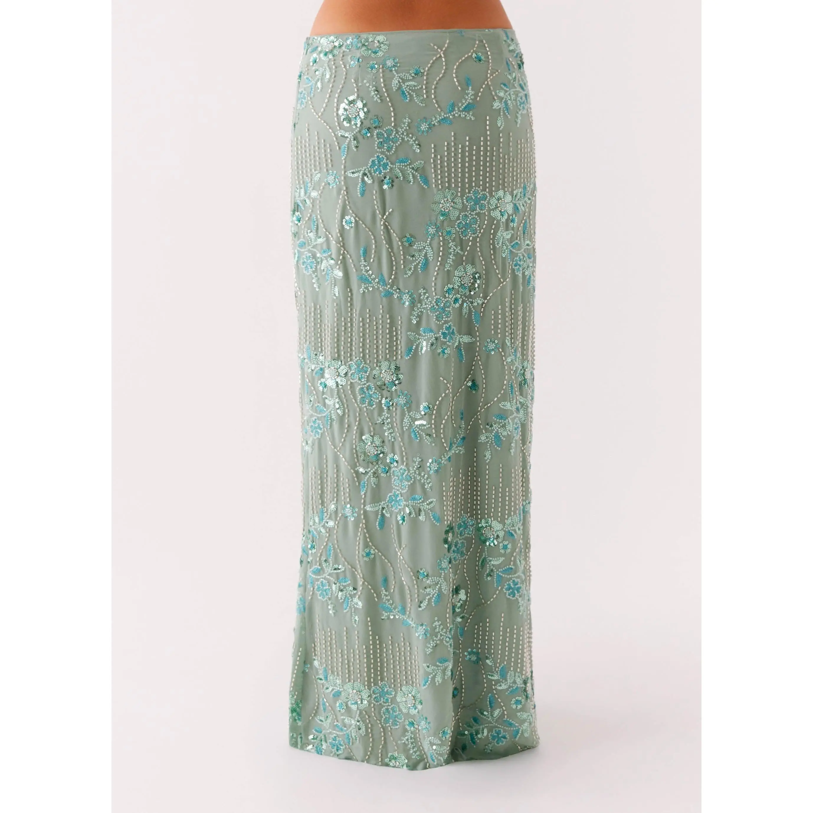 Women Y2K Sequin Long Skirt Sparkle Rhinestone Floral Maxi Skirt High Waist Glitter Midi Skirt Going Out