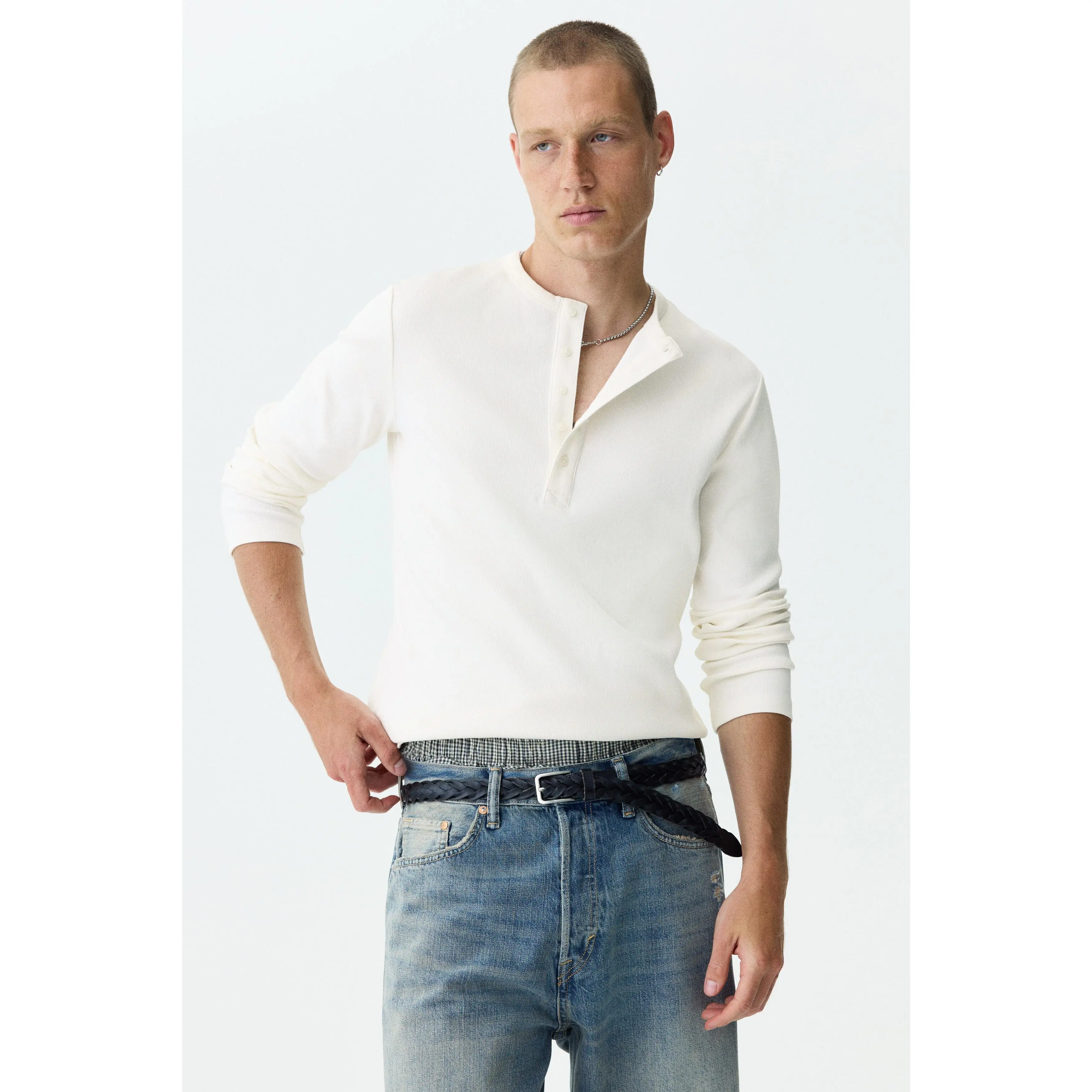 H&M Slim Fit Ribbed Henley shirt