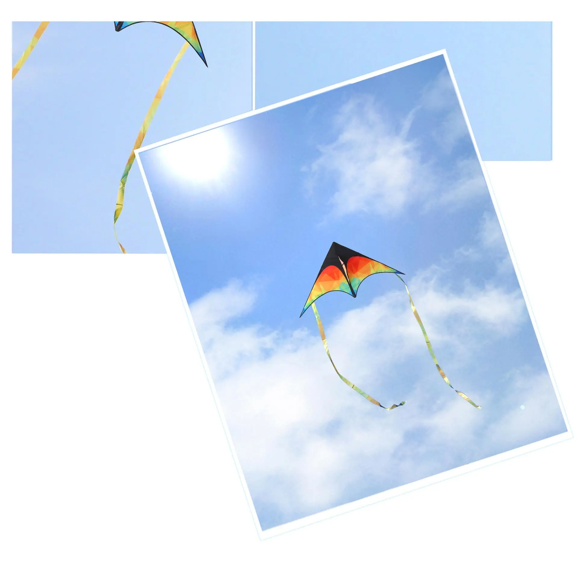 Folding Prairie Kite for Adults, Color Block Single Line Design for Outdoor Sports, Includes Handle and Kite String, Easy-To-Fly Design