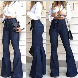 Womens High Waisted Bell Bottom Jeans Denim High Rise Flare Jean Pants with Wide Leg and Belt Womenswear Trouser Dark Blue Streetwear Basic Fitted Maxi Minimalist Preppy