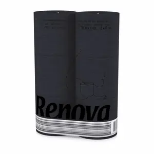 Renova Black Toilet Paper 3-Ply -Ideal for Decorating Your Home or Office - Pack of 6 Compact Rolls- 140 Sheets - Eco-label Certified - Dermatologically Tested - Septic Safe - Sustainable & Soft