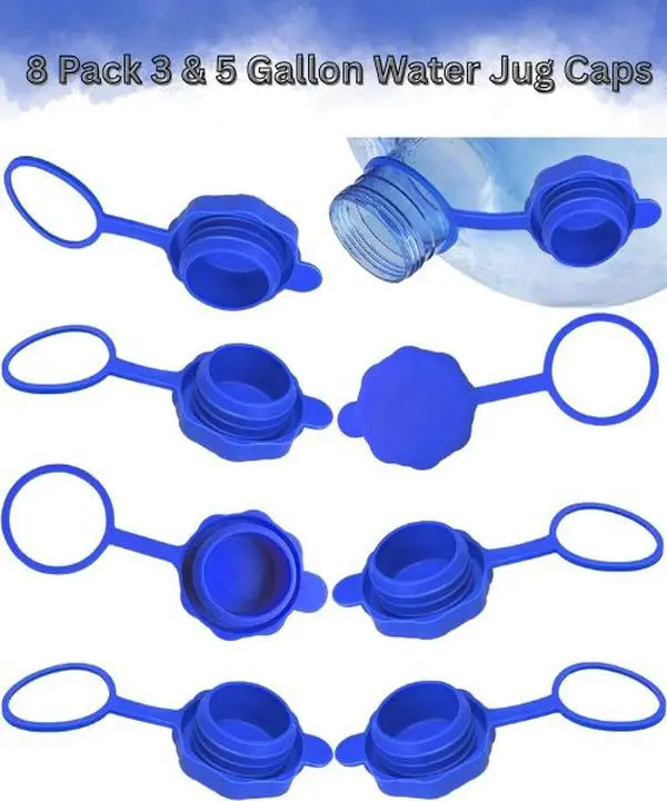 8-Pack 55mm Plastic Reusable Leak-Proof Cup Lids, Bisphenol A (BPA)-Free Covers for 3/5 Gal Water Dispenser Bottles, Home Office Kitchenware Accessory, Anti-Splash Gifting Option