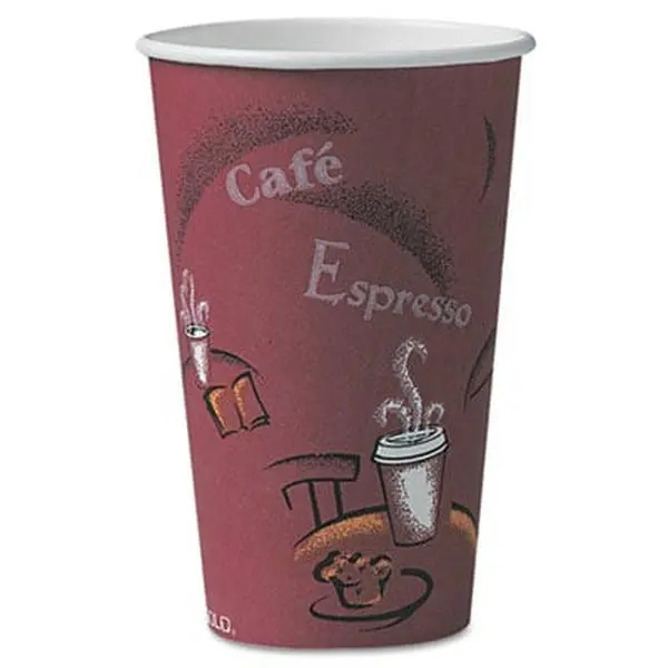 SOLO Cup Company Disposable Paper Hot Drink Cups - Bistro Look, 16oz, Maroon, Coffee Theme, Food Services, 300 per Carton, OF16BI-0041 Design