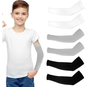 3Pairs  Arm Sleeves Thinly UV Sun Protection Cooling Arm Compression Sleeves, Outdoor  Breathable Elastic Ice Sleeve for Youth Boys Girls (7-12 ) (Black&White&Grey)