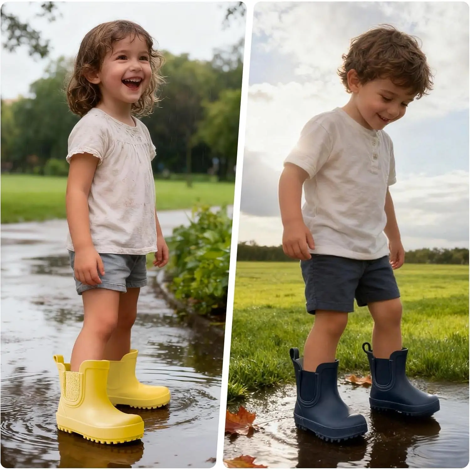 Toddler Kids Chelsea Rain Boots, Easy-on LightWeight Waterproof Rainboot for Boys and Girls