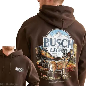 Bussch Light Hunting Hoodie – Deer & Beer Outdoors Sweatshirt, Vintage Country Style, Fall Hunting Gift for Men, Cotton Pullover Tops