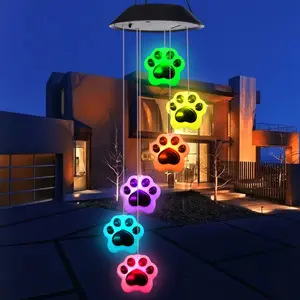 Outdoor Solar Paw Print Wind Chime, Pet Memorial Light, Portable Color Changing Solar Lamp, Garden Decor Gift for Pet Lovers