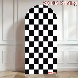 Black White Checkered Racing Arch Backdrop Double-Sided Spandex Fabric for Boy's Birthday Party Baby Shower Photo Background