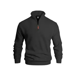 Casual men's half-zipper stand-up collar fleece-lined knitted sweatshirt, comfortable and warm fabric, suitable for wearing in autumn winter, daily wear, suitable for different casual occasions or business casual styles.