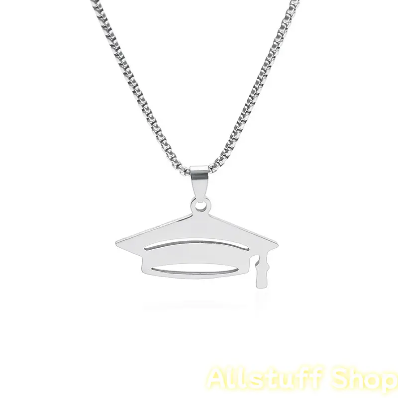 Women's Durable Steel Graduation Cap Pendant Necklace - Silvery, Casual Hip Hop Statement Piece - Class of 2026 Graduation Gift (Sports & Outdoor Apparel Accessory)