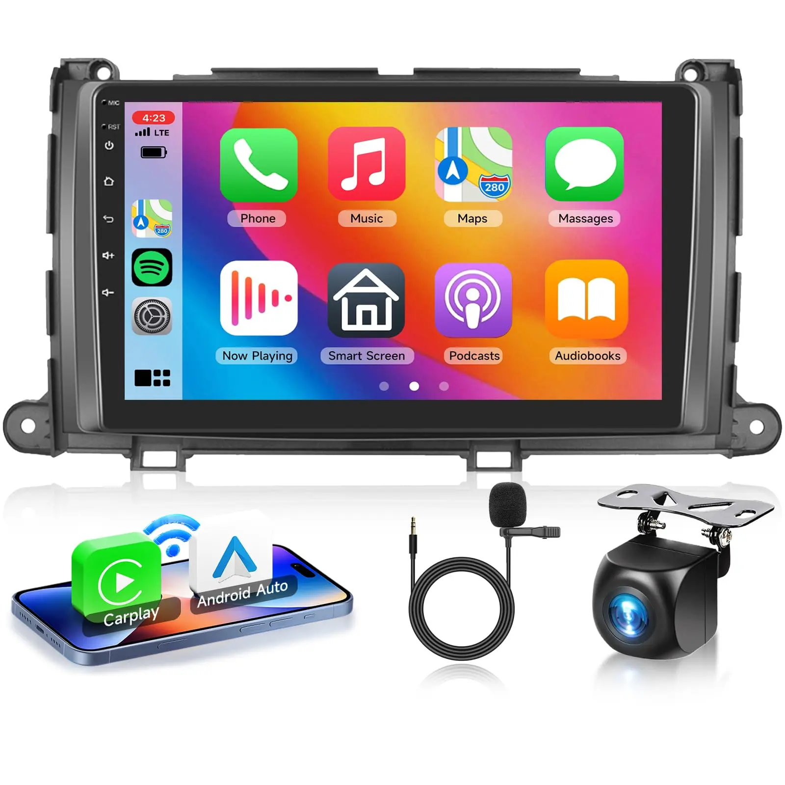 9-Inch Carplay Touchscreen Head Unit for Toyota Sienna 2011-2014, 4-Core 64G Android 15 Car Stereo, Bluetooth Head Unit Car Video Players with Wireless CarPlay, Android Auto, GPS, 5G WiFi, SWC, Backup Camera Support