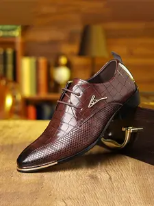 Men's Business Retro Classic Snake Print Office Shoes, Metal Decorative Laces, Korean Style Solid Color Formal Single Shoes, Casual Fashion Sneakers, Formal Dress Shoes