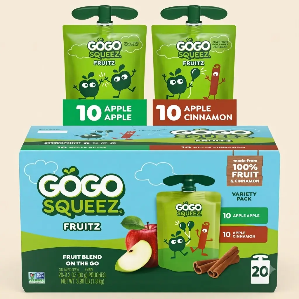 GoGo squeeZ No Sugar Added Applesauce Puree Variety Pack 20 Count 3.2 oz Pouches Gluten Free Kids Fruit Snack Box