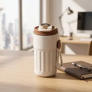 450ml Smart Temperature Display Insulated Coffee Mug - 316 Stainless Steel Vacuum Tumbler with Strap, Reusable Thermal Cup for Hot/Cold Drinks, Office, Travel, Gym, Students & Professionals, Aesthetic Drinkware-YY0
