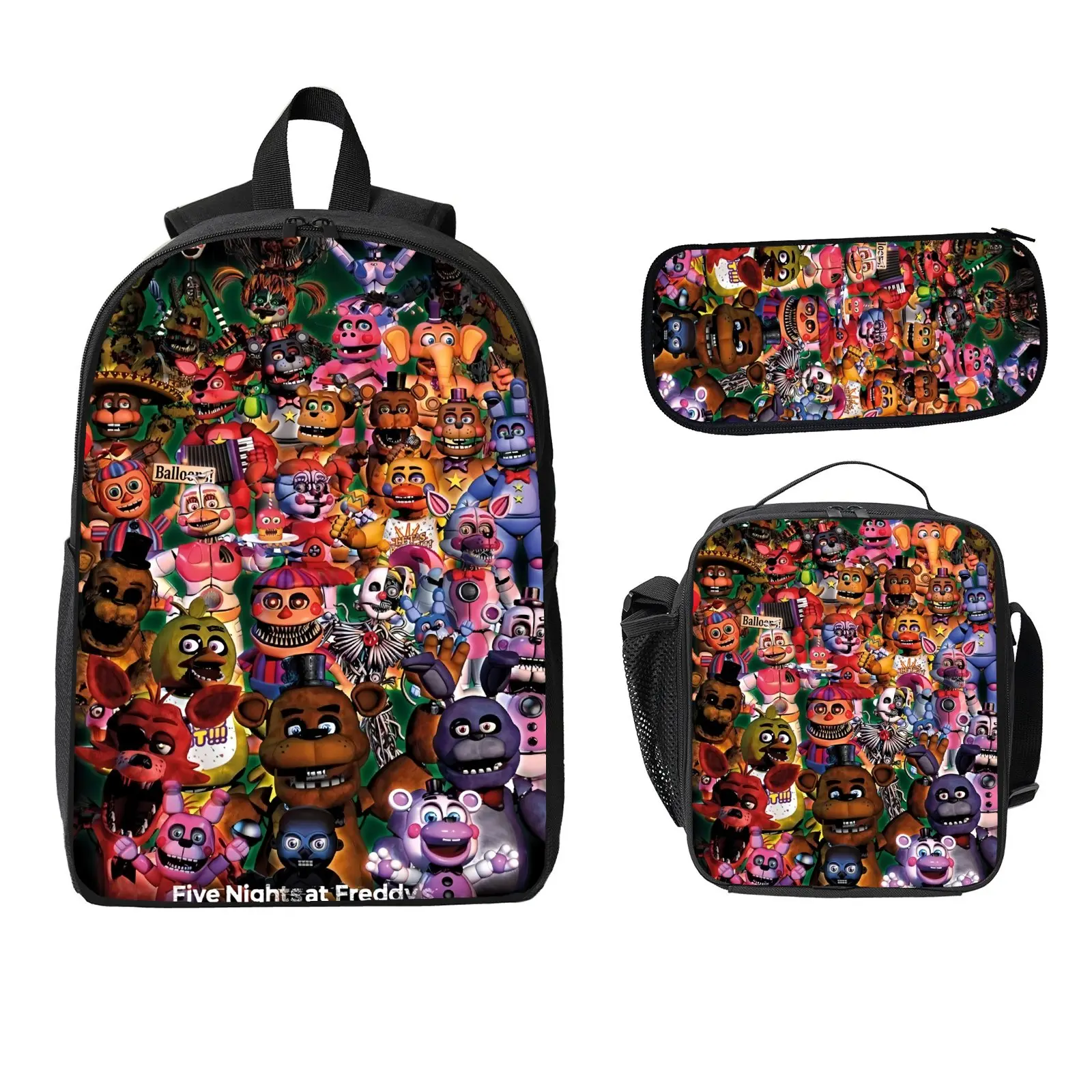Kids' 3PCS Polyester Horror Animatronic Backpack Set Pack - School Bag with Lunch Bag, Pencil Case, Scary Robot Graphic for Boys