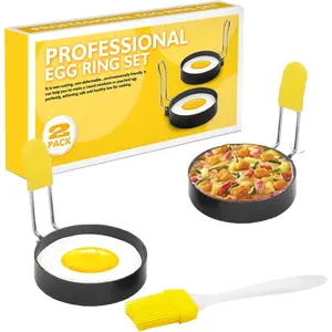 3.5" Egg Rings Set of 2 - Non Stick Omelette Maker for Frying Eggs, Round Mold with Heat-Resistant  Handle, Breakfast Sandwich Tool for Griddle
