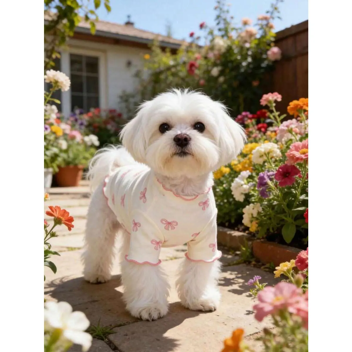 1pc Polyester Graphic Knit Sweater for Pet Dogs/Cats, Allover Print with Pink Bow Tie, Breathable & Comfortable, Suitable for Small Breeds (Poodle, Chihuahua, Teddy), Spring/Autumn, S