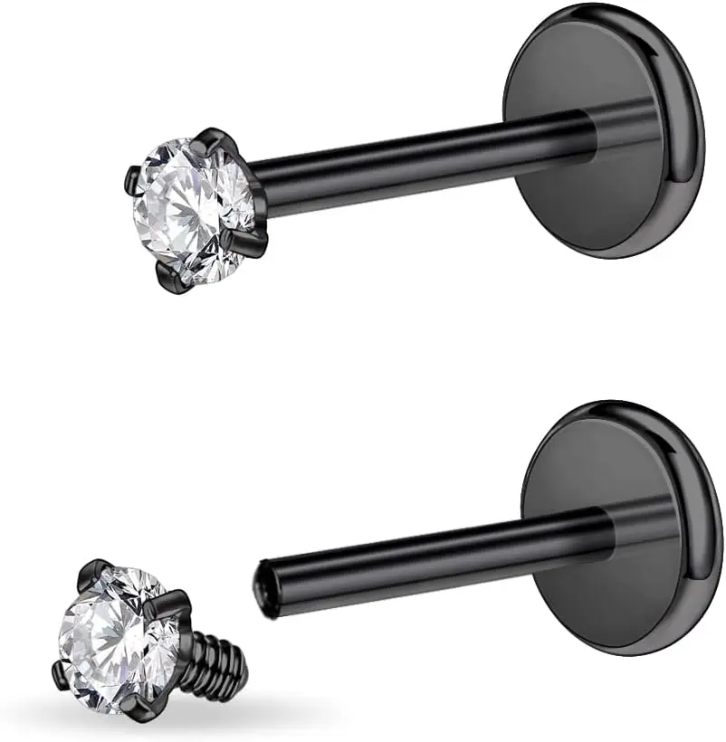 black, 16g, 10mm bar, 2mm gem