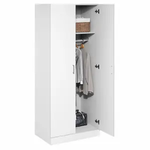 ROBIN Modern White Metal Wardrobe Cabinet with Hanging Rod, Integrated Handles, Bottom Base, Closet Organizers & Closet Storage, 19.3d x29.5w x71.7h in, 35 lb/15.8 kg, Space-Saving, Assembly Required, for Bedroom, Guest Room