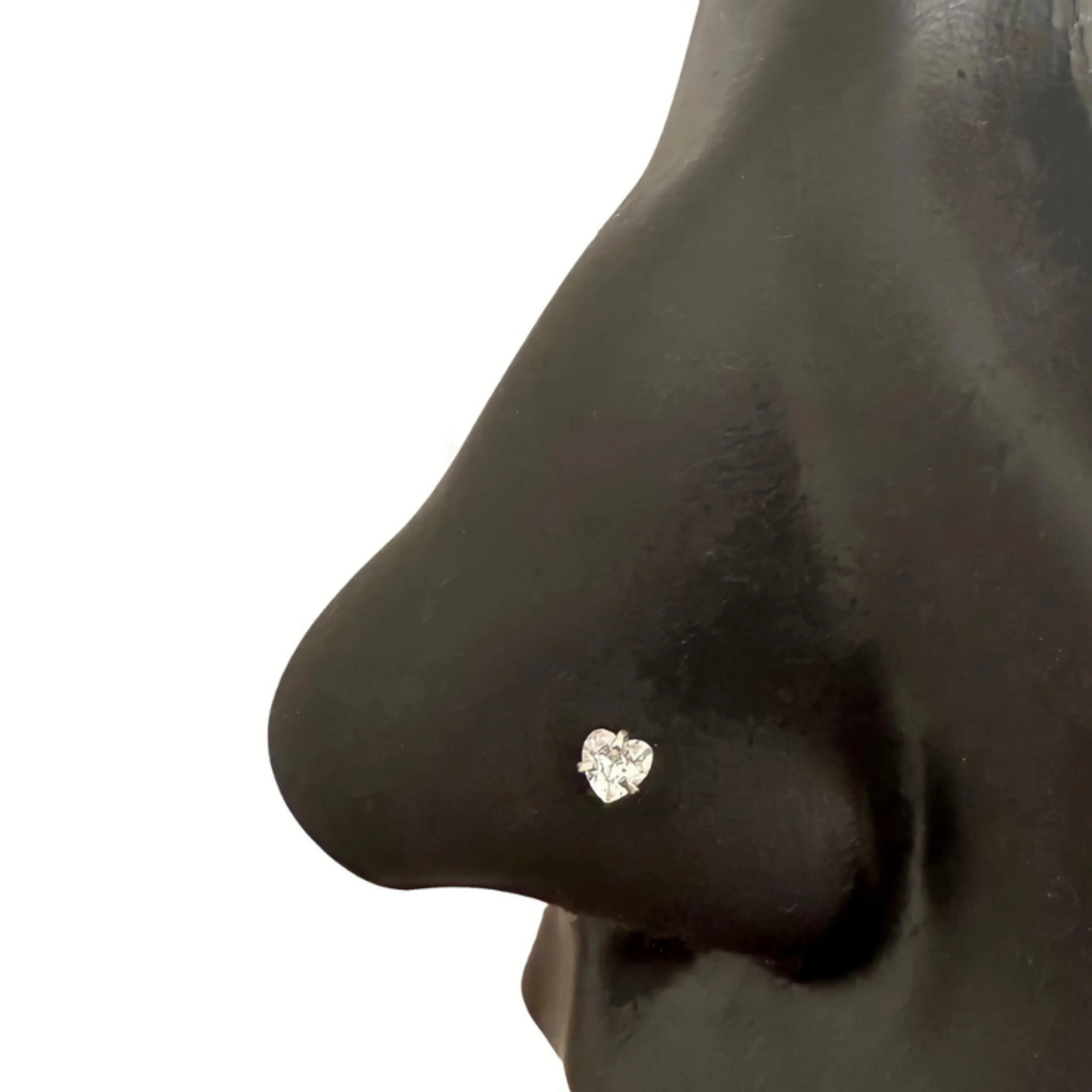 Mini Heart Nose Stud | Dainty CZ Nose Ring | 20G Surgical Steel Nose Piercing | L Shape Corkscrew | Hypoallergenic