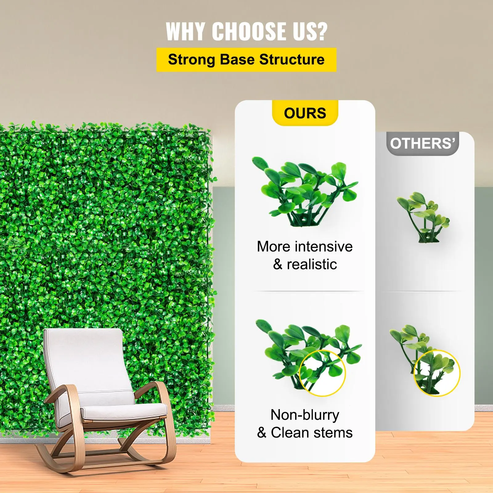【Summerfinds】VEVOR Artificial Boxwood Panel UV 48pcs Boxwood Hedge Wall Panels Artificial Grass Backdrop Wall 10X10\" 4cm Green Grass Wall Fake Hedge for Decor Privacy Fence Indoor Outdoor Garden Backyard