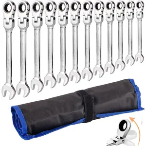 Flexible Ratchet Wrench Set 12pcs 8-19mm Spanner Gear Ring Ratcheting Combination Flexi Wrench Kit Metric Flex Head